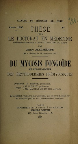 Du mycosis fongoïde et spécialement des érytrodermies prémycosiques ...