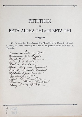 Petition of Beta Alpha Phi to Pi Beta Phi