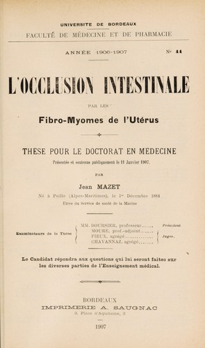 L'occlusion intestinale par les fibro-myomes de l'ut©♭rus ...