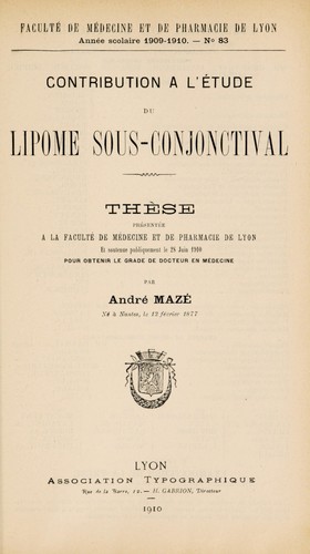 Contribution à l'étude du lipome sous-conjonctival ...