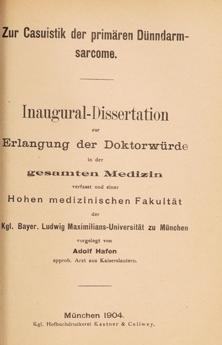 Zur Casuistik der primären Dünndarm-sarcome ...