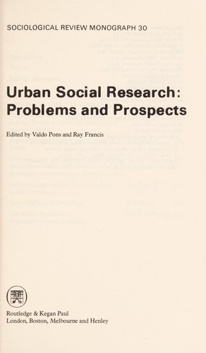 Urban social research : problems and prospects