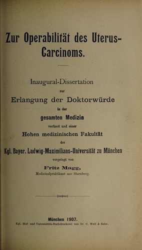 Zur Operabilität des Uterus-Carcinoms ...