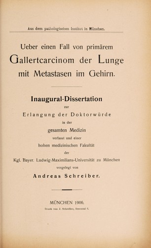 Ueber einen Fall von primärem Gallertcarcinom der Lunge mit Metastasen im Gehirn ...