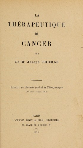 La thérapeutique du cancer