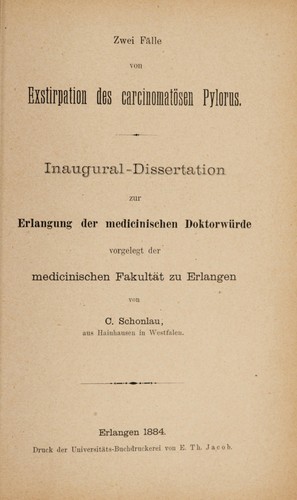 Zwei Fälle von Exstirpation des carcinomatösen Pylorus ...