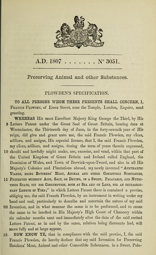 Specification of Francis Plowden