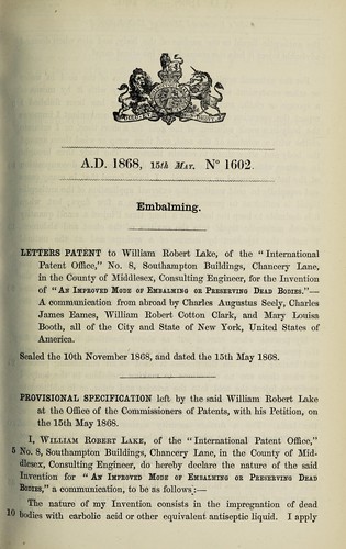 Specification of William Robert Lake