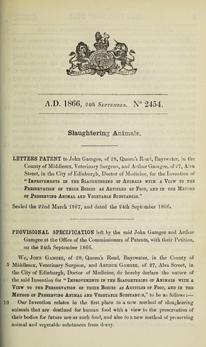 Specification of John Gamgee and Arthur Gamgee