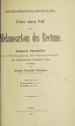 Ueber einen Fall von Melanosarkom des Rectums ...