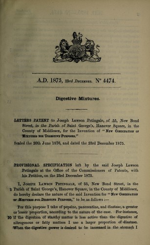 Specification of Joseph Lawson Petingale