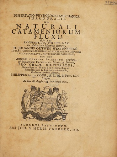 Dissertatio physiologico-mechanica inauguralis de naturali catameniorum fluxu