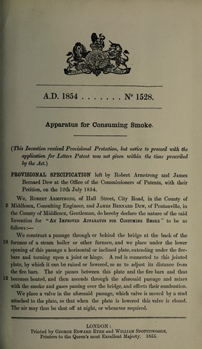 Specification of Robert Armstrong and James Bernard Dew