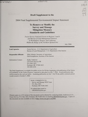 Draft supplement to the 2004 final supplemental environmental impact statement to remove or modify the survey and manage mitigation measure standards and guidelines
