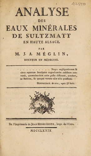 Analyse des eaux minérales de Sultzmatt en Haute Alsace