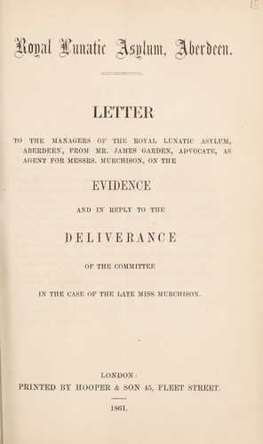 Letter to the Managers of the Royal Lunatic Asylum, Aberdeen