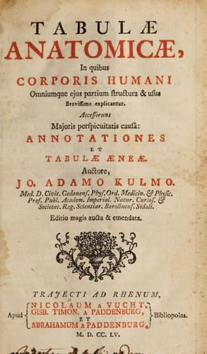 Tabulae anatomicae in quibus corporis humani omniumque ejus partium structura et usus brevissime explicantur. Acc. ... annotationes