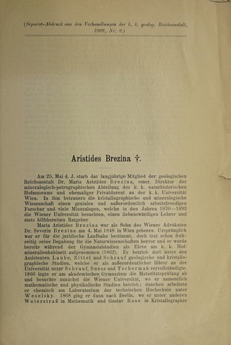 Nekrolog und Schriftenverzeichnis von Dr. Aristides Brezina