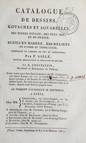 Catalogue de dessins, gouaches et aquarelles des ecoles d'Italie, des Pays-Bas, et de France