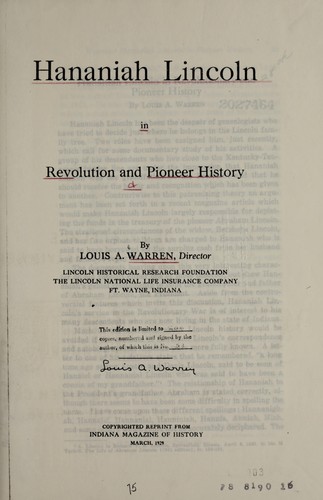 Hananiah Lincoln in revolution and pioneer history
