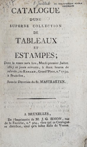 Catalogue d'une superbe collection de tableaux et estampes