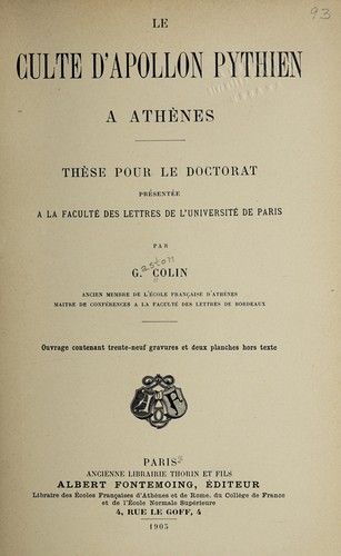 Le Culte d'Apollon Pythien à Athènes, etc