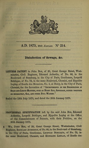 Specification of John Box, Edouard Aubertin, Leopold Boblique, and Hippolyte Leplay