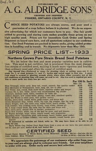 Spring price list, 1933