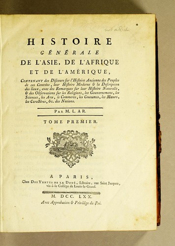 Histoire générale de l'Asie, de l'Afrique et de l'Amérique