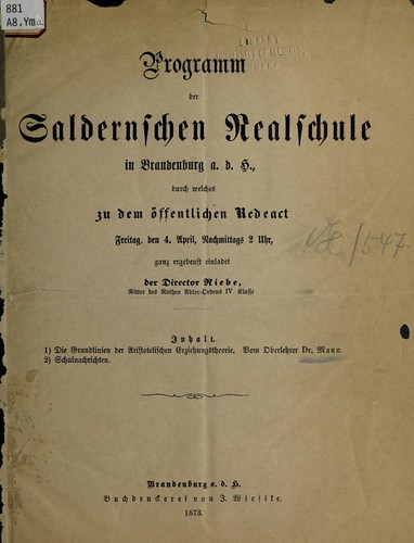 Die Grundlinien der Aristotelischen Erziehungstheorie