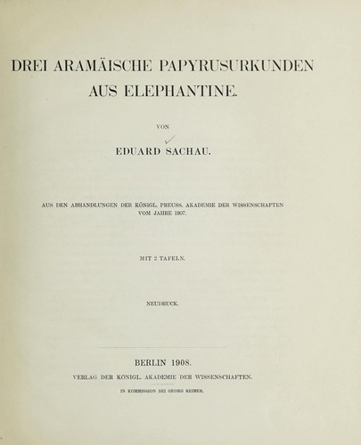 Drei aramäische Papyrusurkunden aus Elephantine