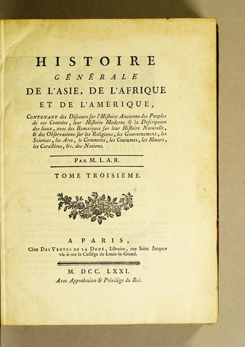 Histoire générale de l'Asie, de l'Afrique et de l'Amérique