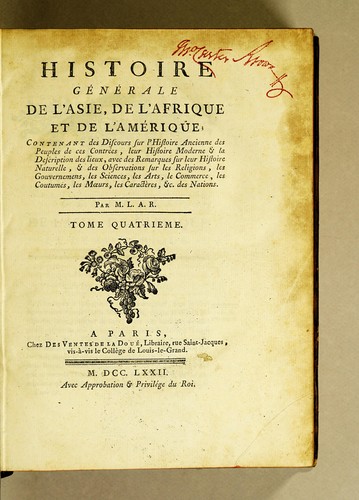 Histoire générale de l'Asie, de l'Afrique et de l'Amérique
