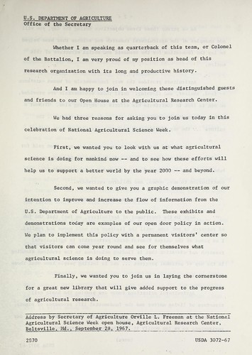 Agricultural science in the service of man; September 28, 29, 30, 1967