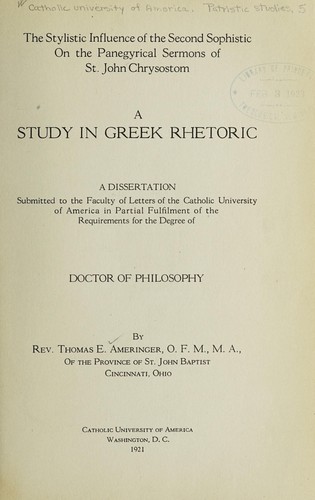 The Stylistic Influence Of The Second Sophistic On The Panegyrical Sermons Of St. John Chrysostom