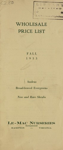 Wholesale price list, fall 1933