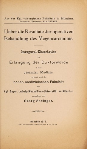 Ueber die Resultate der operativen Behandlung des Magencarcinoms ...