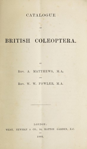 Catalogue of British Coleoptera