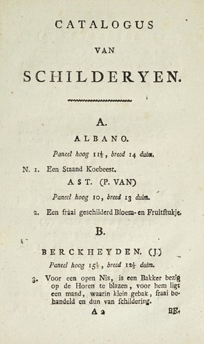Catalogus van een fraaije versameling schilderyen, door beroemde Nederlandsche, Italiaansche, en Duitsche meesters