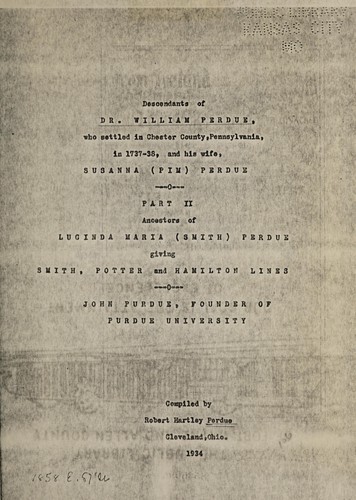 Descendants of Dr. William Perdue, who settled in Chester county, Pennsylvania, in 1737-38