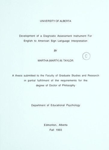 Development of a diagnostic assessment instrument for English to American sign language interpretation