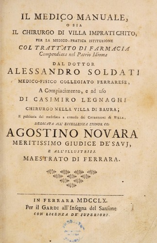 Il medico manuale, o sia il chirurgo di villa impratichito ...