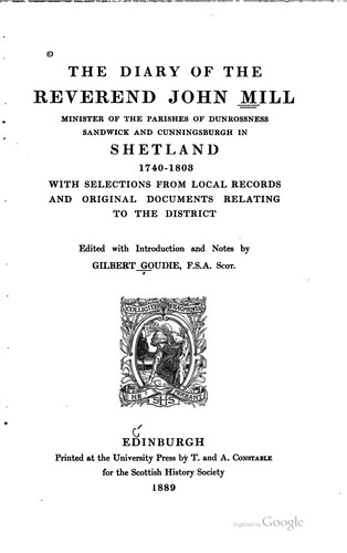 The diary of the Reverend John Mill