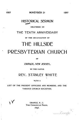 Historical Sermon Delivered on the Tenth Anniversary of the Organization of ...
