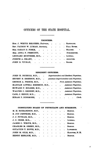 Annual Report of the Trustees of the State Infirmary at Tewksbury