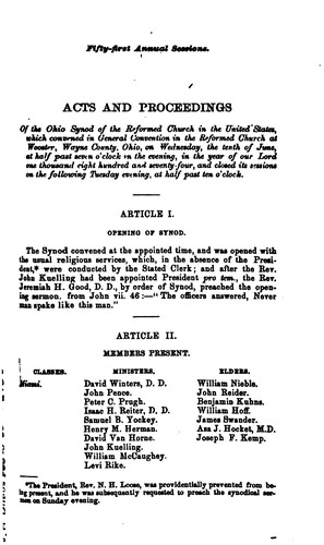 Proceedings of the Reformed Church of Ohio