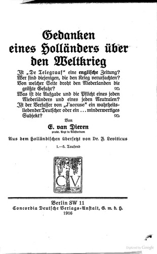 Gedanken eines Holländers über den Weltkrieg ..