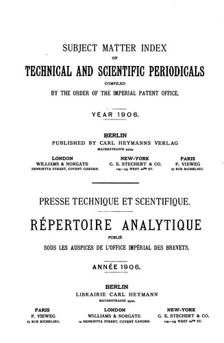 Repertorium der technischen Journal-literatur