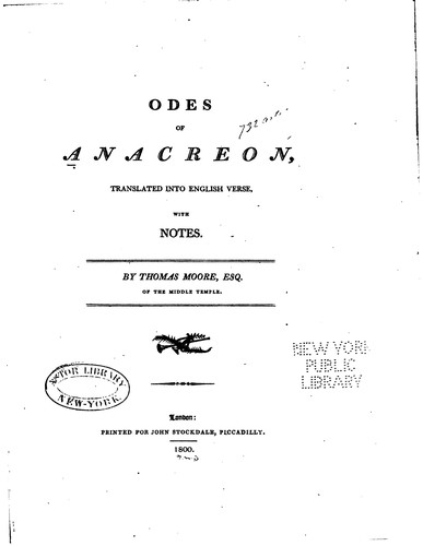 Odes of Anacreon: Translated Into English Verse, with Notes