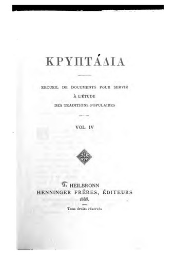Kryptadia: recueil de documents pour servir à l'étude des traditions populaires